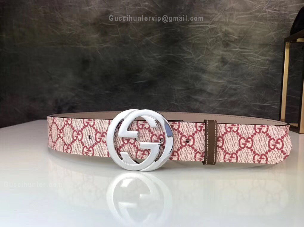 Gucci Gg Supreme Belt With G Buckle Pink 40mm